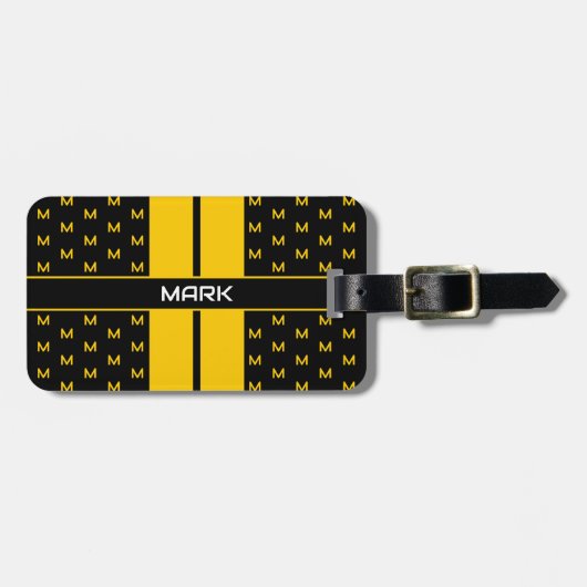 Moderne aangepaste monogram naam geel gestreept bagagelabel (Voorkant horizontaal)