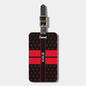 Moderne aangepaste monogram naam rood gestreept bagagelabel (Voorkant verticaal)