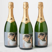 Moderne aangepaste mousserende wijn trouwfoto sparkling wijnetiket (Flessen)