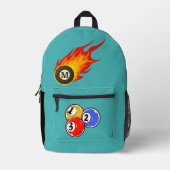 Moderne aangepaste naam biljartbal bedrukte rugzak (Voorkant)