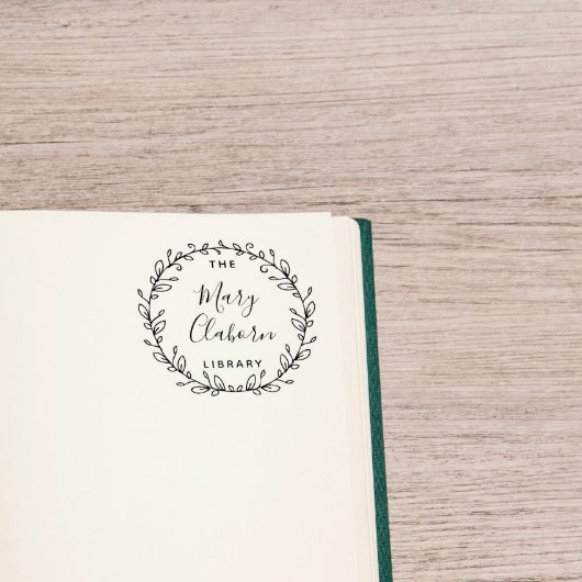 Moderne aangepaste naam bladeren uit de bibliothee rubberstempel