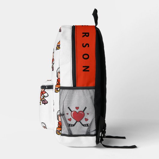 Moderne Aangepaste Naam Cartoon Hockey Speler Love Bedrukte Rugzak (Rechts)