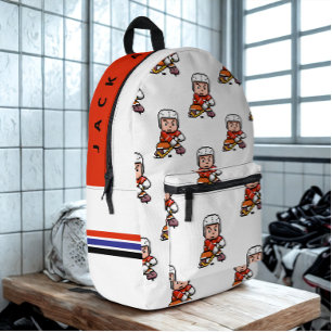 Moderne Aangepaste Naam Cartoon Hockey Speler Love Bedrukte Rugzak