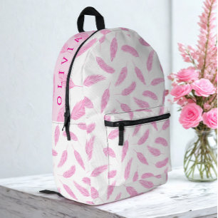 Moderne aangepaste naam Flamingo Father Light Pink Bedrukte Rugzak