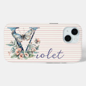 Moderne aangepaste naam Floral Butterfly Initiaal  Case-Mate iPhone Case (Achterkant (horizontaal))