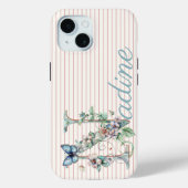 Moderne aangepaste naam Floral Butterfly Initiaal Case-Mate iPhone Case (Achterkant)