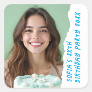 Moderne Aangepaste Naam Foto Jaar Verjaardagsfeest Vierkante Sticker
