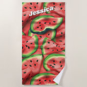 Moderne aangepaste naam Fun Watermelon Strandlaken (Voorkant)