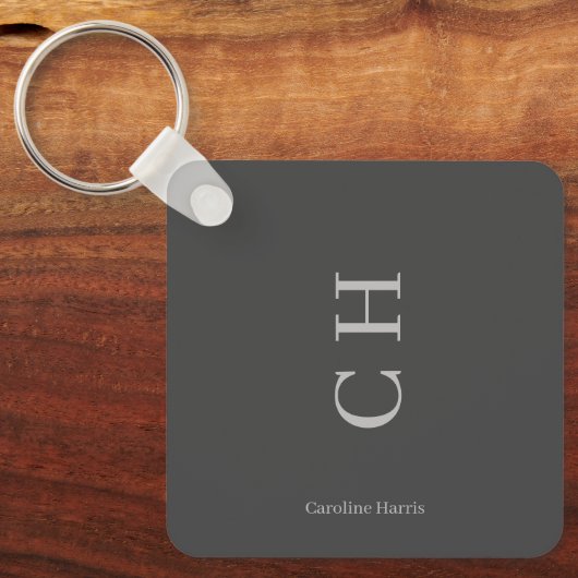 Moderne aangepaste naam & Initialen grijs Sleutelhanger (Voorkant)
