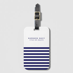 Moderne Aangepaste Naam Zeevaart Navy Blauwe Strep Bagagelabel