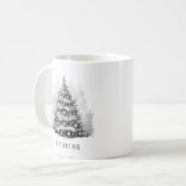 Moderne aangepaste naam Zwart & Wit Kerstboom Koffiemok (Voorkant links)