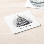 Moderne aangepaste naam Zwart & Wit Kerstboom Vierkante Kartonnen Onderzetter (Schuin)