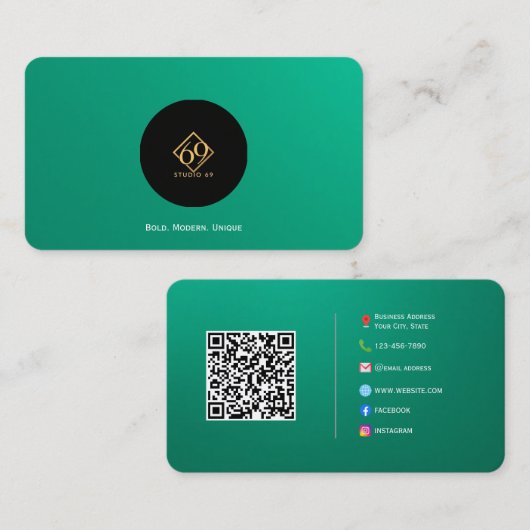 Moderne aangepaste QR-code Visitekaartje met Logo (Voorkant / Achterkant)