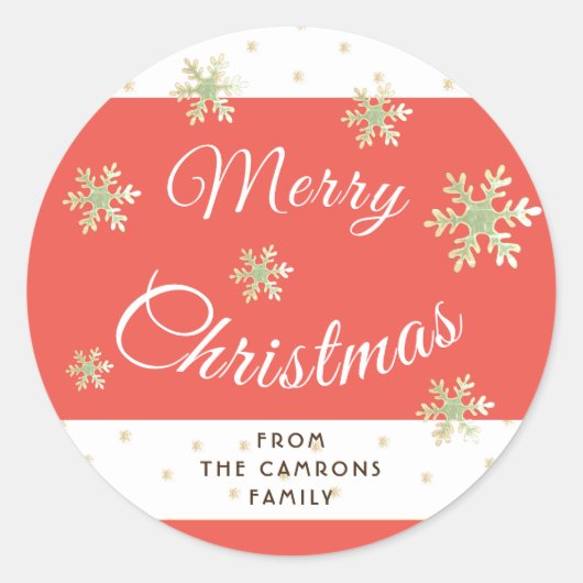 Moderne aangepaste rode familie vrolijke kerstvaka ronde sticker (Voorkant)