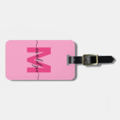 Moderne aangepaste roze monogram bagagelabel (Voorkant horizontaal)