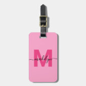Moderne aangepaste roze monogram bagagelabel (Voorkant verticaal)