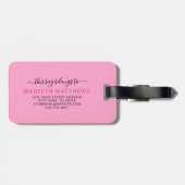 Moderne aangepaste roze monogram bagagelabel (Achterkant horizontaal)