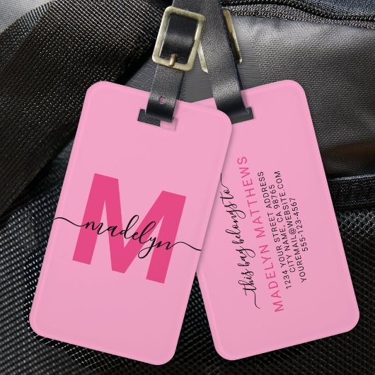 Moderne aangepaste roze monogram bagagelabel