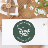 Moderne aangepaste salie groen dank u bruiloft gun ronde sticker