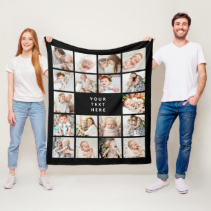 Moderne aangepaste tekst 18-foto collage fleece de deken