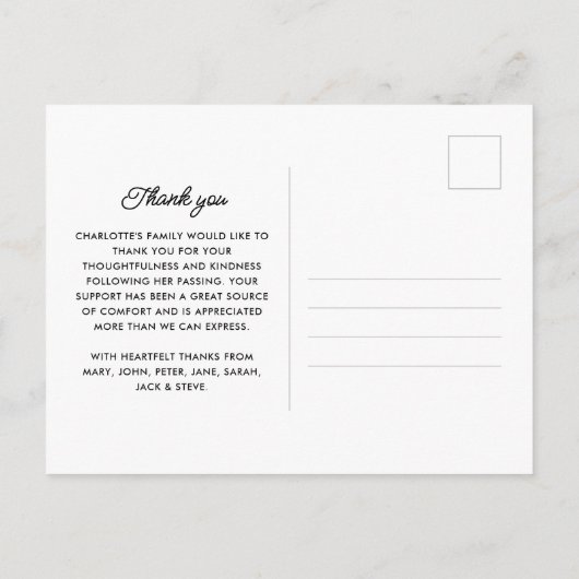 Moderne aangepaste tekst 5-foto begrafenis Dank u Briefkaart (Achterkant)