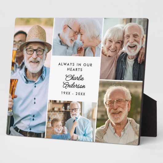 Moderne aangepaste tekst 5-foto collage Memorial Fotoplaat (Zijkant)