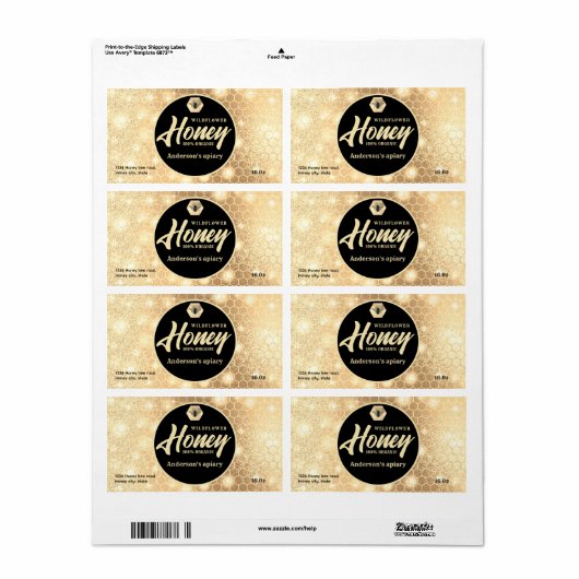 Moderne aantrekkelijke glans gouden bij script hon etiket (Full Sheet)