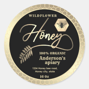 Moderne aantrekkelijke zwart gouden bijenschrift h ronde sticker
