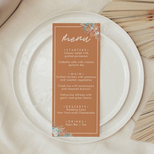 Moderne Aarde Boho Bloemen Bruiloft Menu