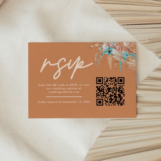 Moderne aardse Boho bruiloft QR-code RSVP Kaartje