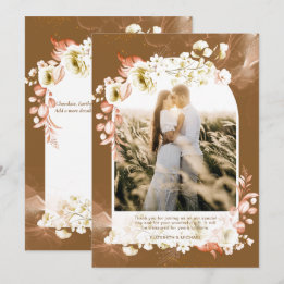 Moderne Aardse Bruine Koraal Bloemige FOTO DANK JE Bedankkaart