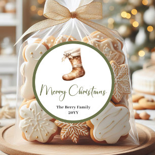 Moderne aardse kerst sticker met eigen familienaam