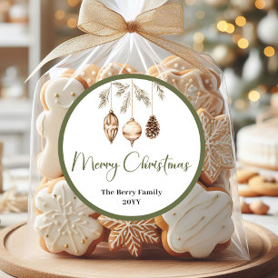 Moderne aardse kerstpersoonlijke familiesticker ronde sticker