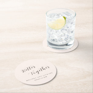 Moderne aardse neutrale bruiloft ronde kartonnen onderzetter