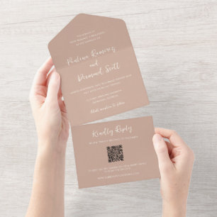 Moderne aardse neutrale QR-code eenvoudige trouw All In One Uitnodiging