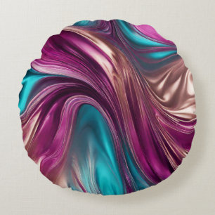 Moderne Abstract-Fluid Art-Magenta Turquoise Goud- Rond Kussen
