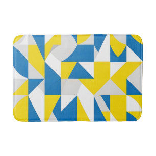 Moderne Abstract Geometrische Blau Geel Witte Kuns Badmat