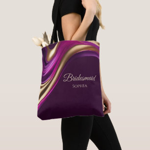 Moderne Abstract-Paarse Fuchsia en Goud-Bruidsmeis Draagtas