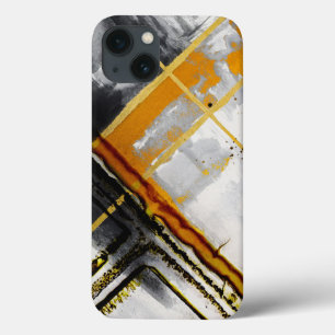 Moderne Abstract Zwart Goud Luxe Chic Aquarel iPhone 13 Hoesje