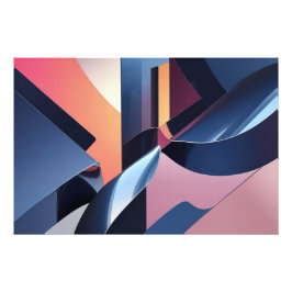 Moderne Abstracte 3D Metallic Blue en Peach Foto Afdruk