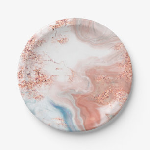 Moderne Abstracte Agaat Marmer Roze Goud Folie Pap Papieren Bordje