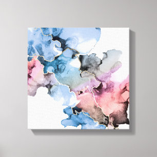 Moderne Abstracte alcohol Inkt blauw roze goud Canvas Afdruk