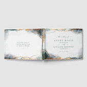 Moderne Abstracte Aquarel Groen & Goud Bruiloft Gastenboek (Volledig)