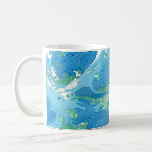 Moderne Abstracte Art Blue Green Sjabloon Elegant Koffiemok (Links)