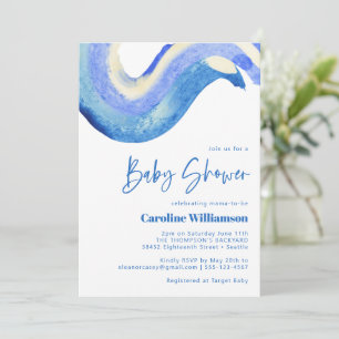 Moderne Abstracte Art Blue Waterverf Baby shower Kaart