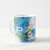 Moderne Abstracte Art Blue Yellow White Sjabloon Koffiemok (Voorkant links)