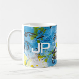 Moderne Abstracte Art Blue Yellow White Sjabloon Koffiemok