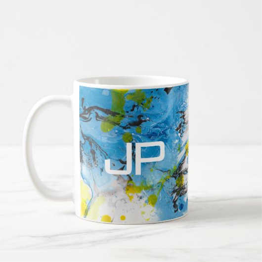 Moderne Abstracte Art Blue Yellow White Sjabloon Koffiemok (Links)