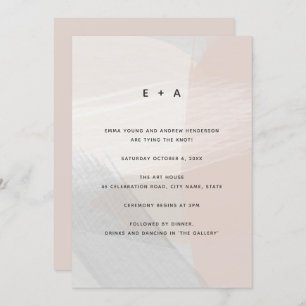 Moderne Abstracte Art Brush Strokes Blush Wedding Kaart