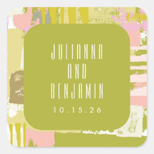 Moderne Abstracte art Lime Green Pink Weddenschap  Vierkante Sticker